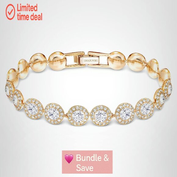 Crystal Tennis Bracelet, 6 3/8 Inches, Rose Gold Tone, White Stones - Picture 1 of 8